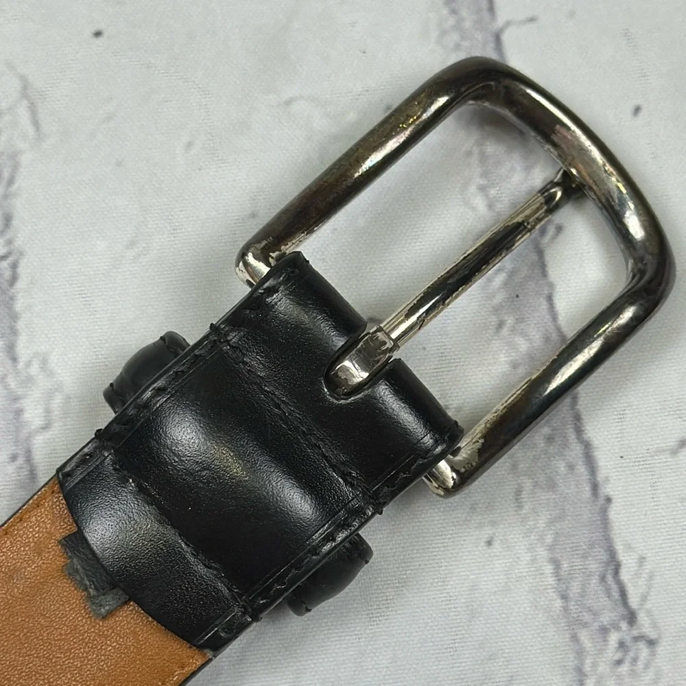 Polo Ralph Lauren Genuine Leather Belt Black with Brass Buckle Horse Logo
